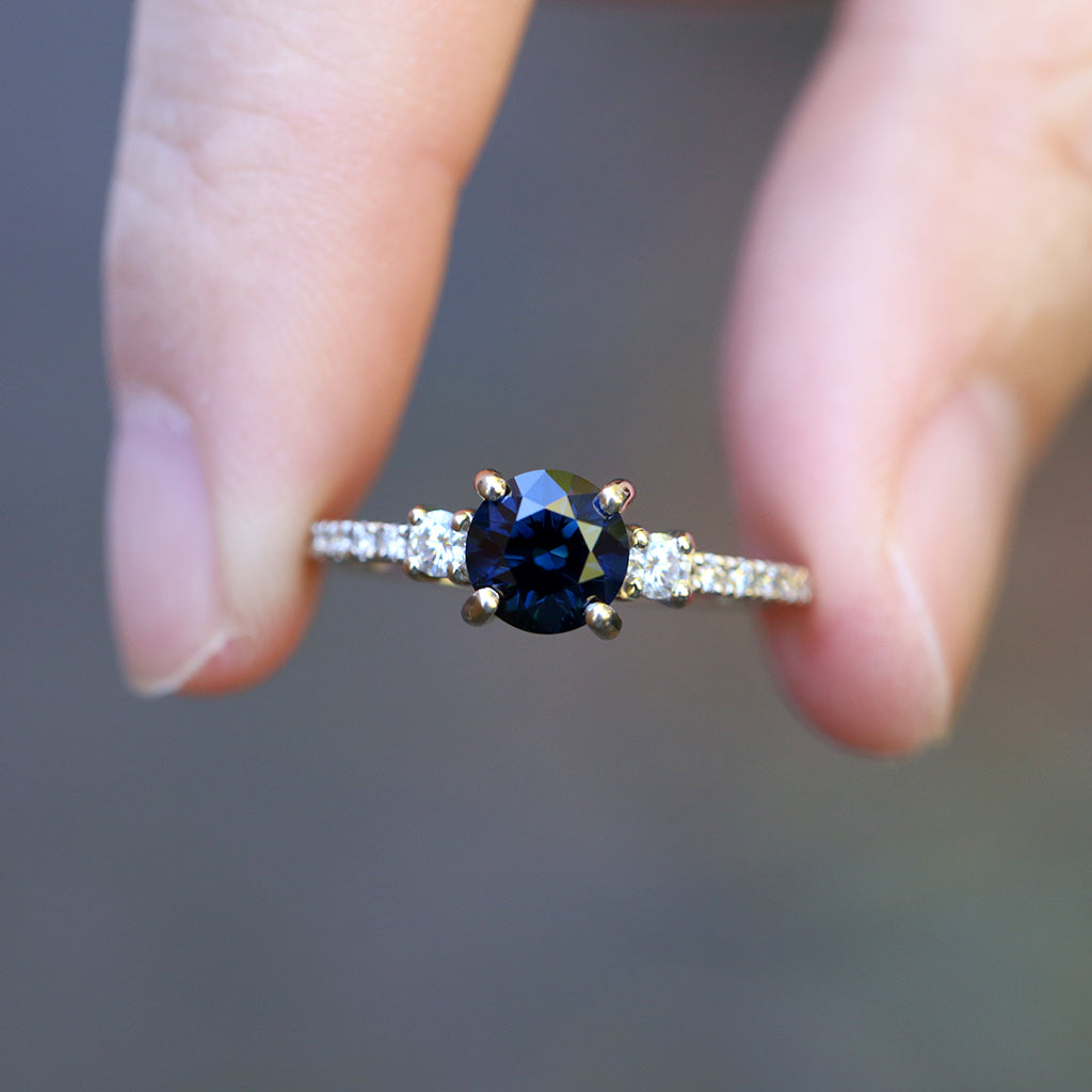 Pavé Trilogy - Natural Sapphire Ring