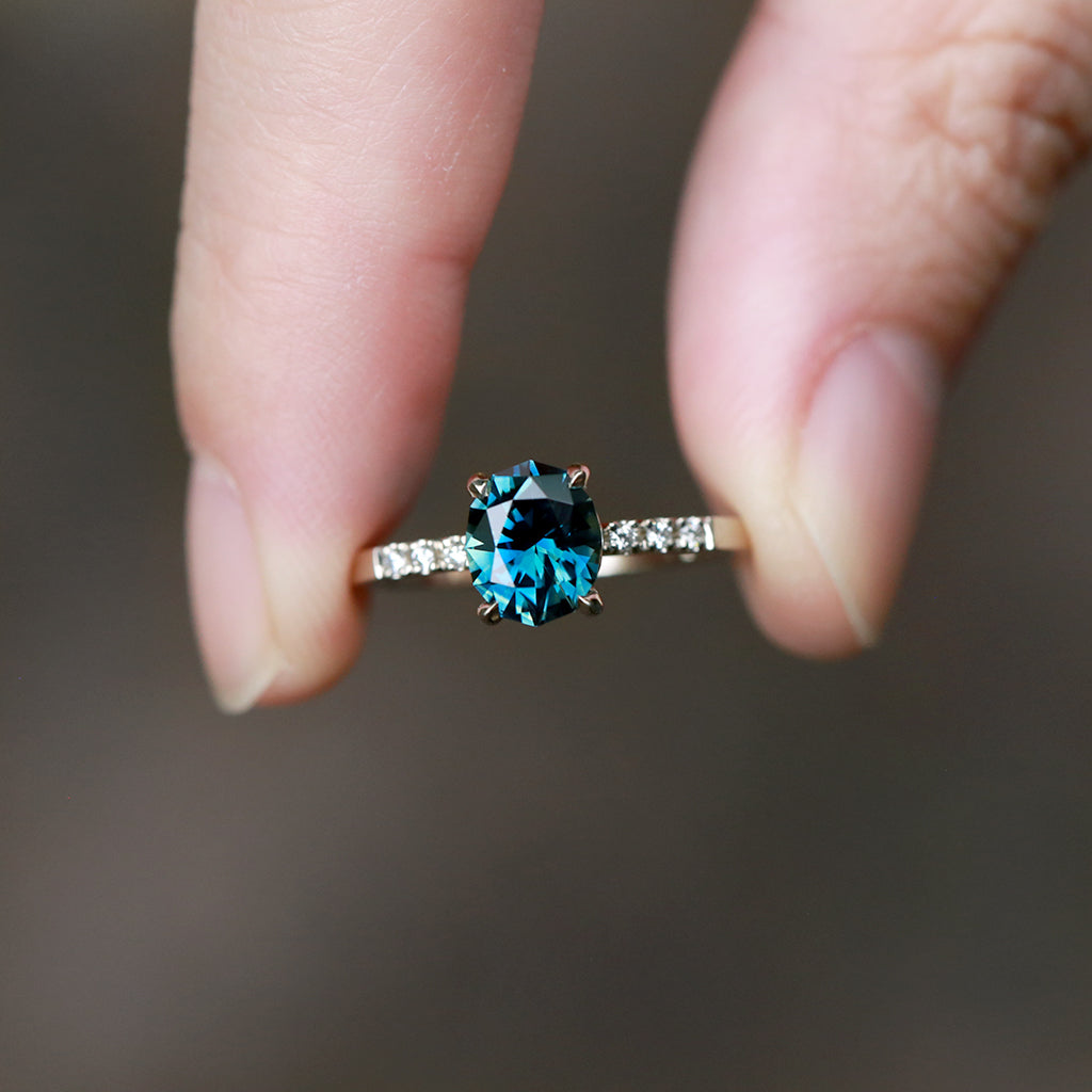 Pavé Solitaire - Natural Sapphire Ring