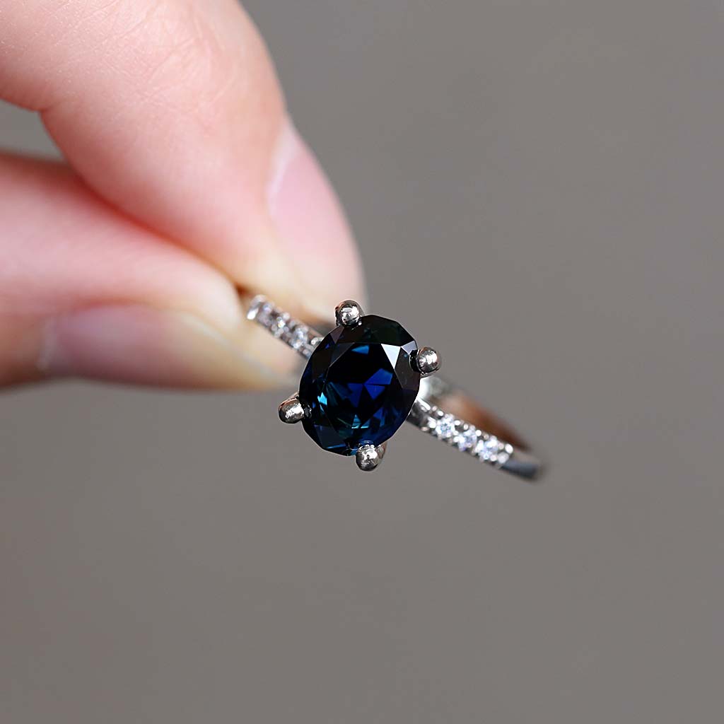 Pavé Solitaire - Natural Sapphire Ring