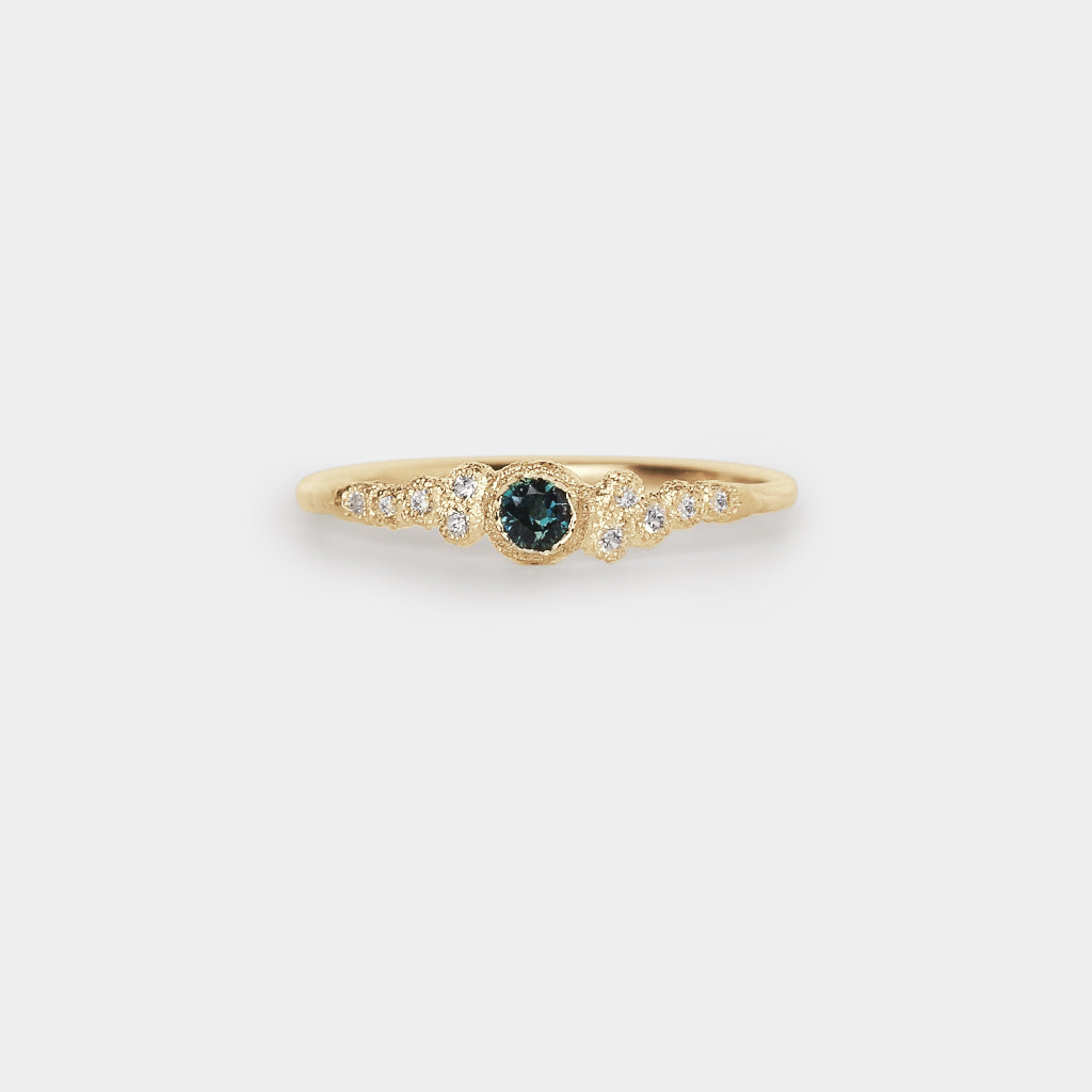 Mini meteorites teal sapphire ring - Yellow gold