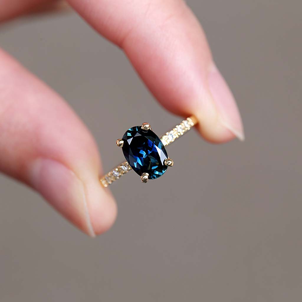 Pavé Solitaire - Natural Sapphire Ring