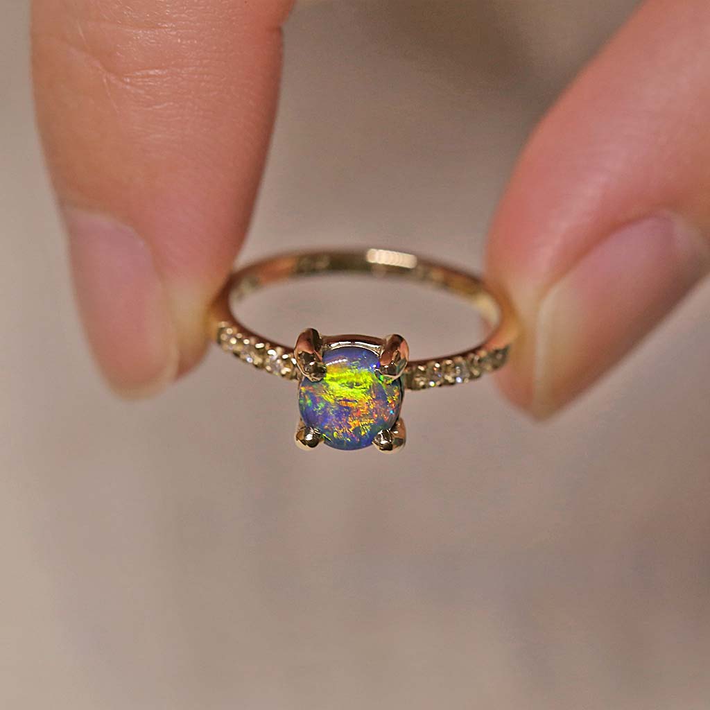 Pavé Solitaire - Natural Opal Ring