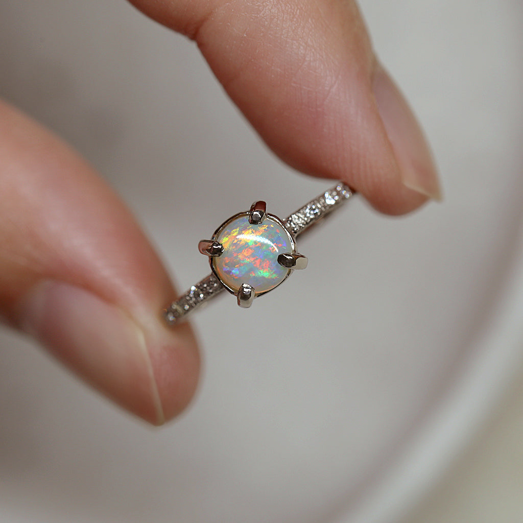 Pavé Solitaire - Natural Opal Ring