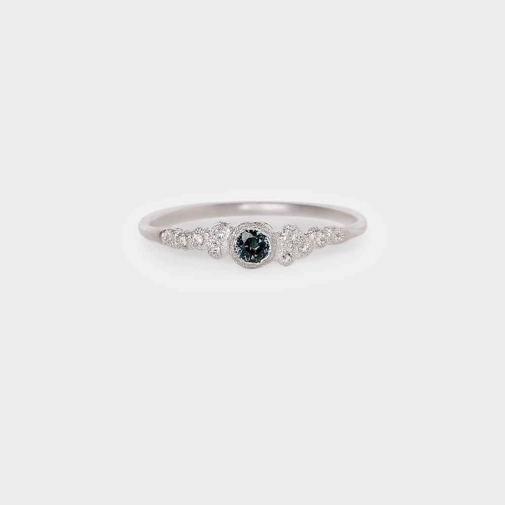 Mini meteorites teal sapphire ring - Stering Silver