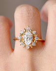 Sunray Halo diamond ring - 1.03ct oval lab diamond & natural diamonds
