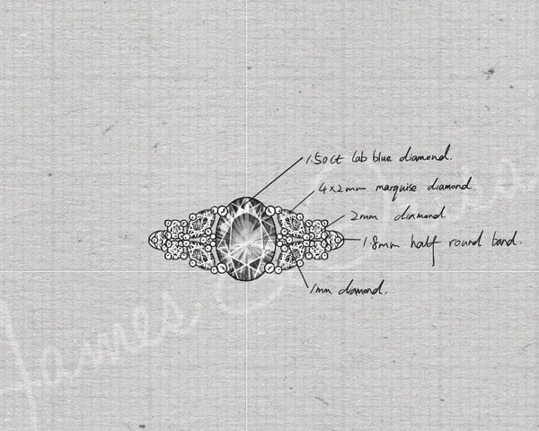 Oval diamond cluster ring sketch