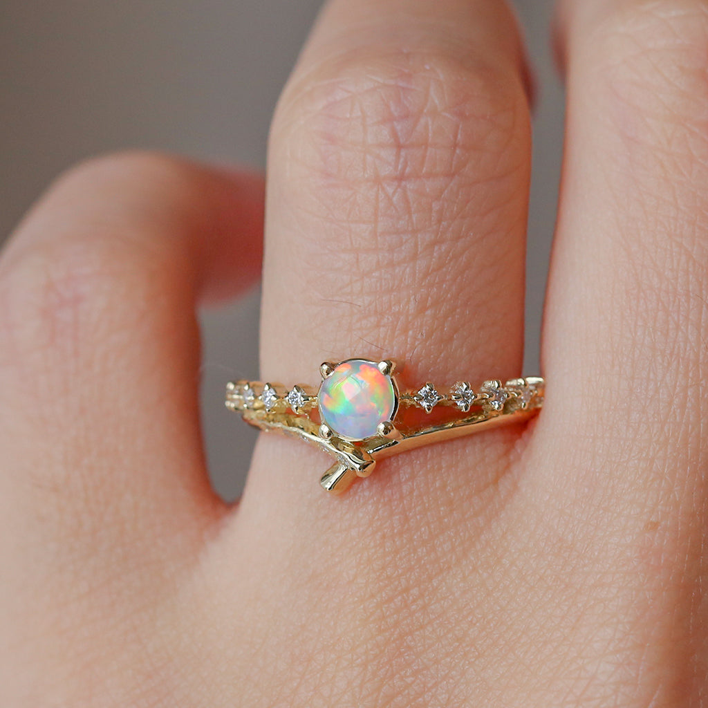 Promise engagement ring - 5mm round natural crystal opal