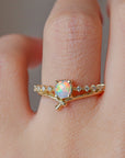 Promise engagement ring - 5mm round natural crystal opal