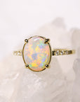 Opal solitaire Ring - 1.57ct oval rainbow white opal