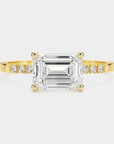 East-West Pavé Solitaire Diamond Ring - Emerald Cut Lab Diamond