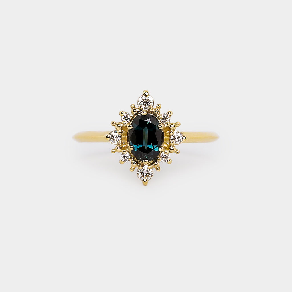Mini Sunray Halo Sapphire ring - 0.75ct oval sapphire