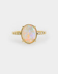 Opal solitaire Ring - 1.57ct oval rainbow white opal