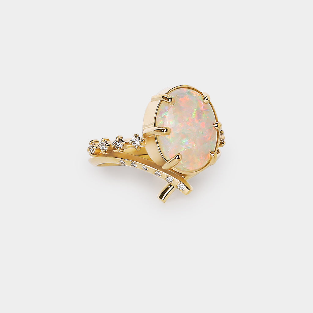 Promise engagement ring - oval natural white opal