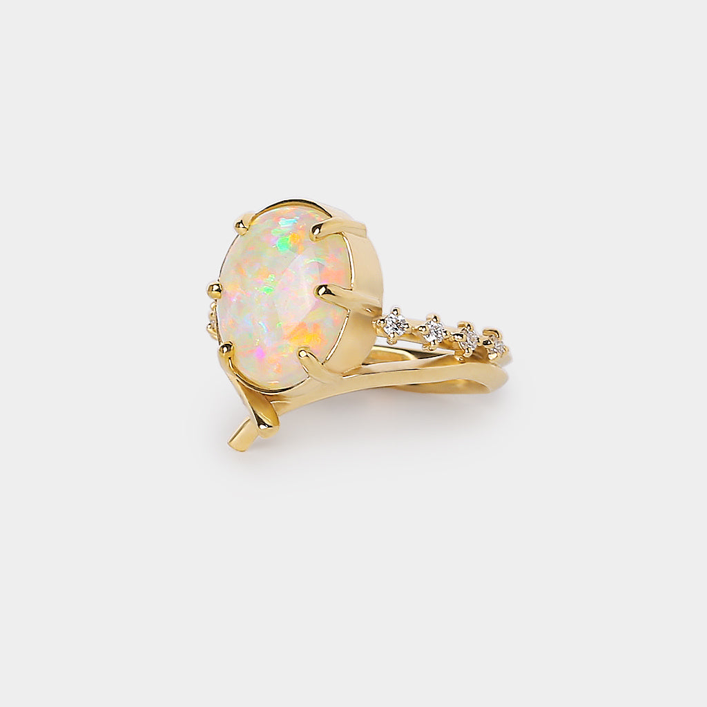 Promise engagement ring - oval natural white opal
