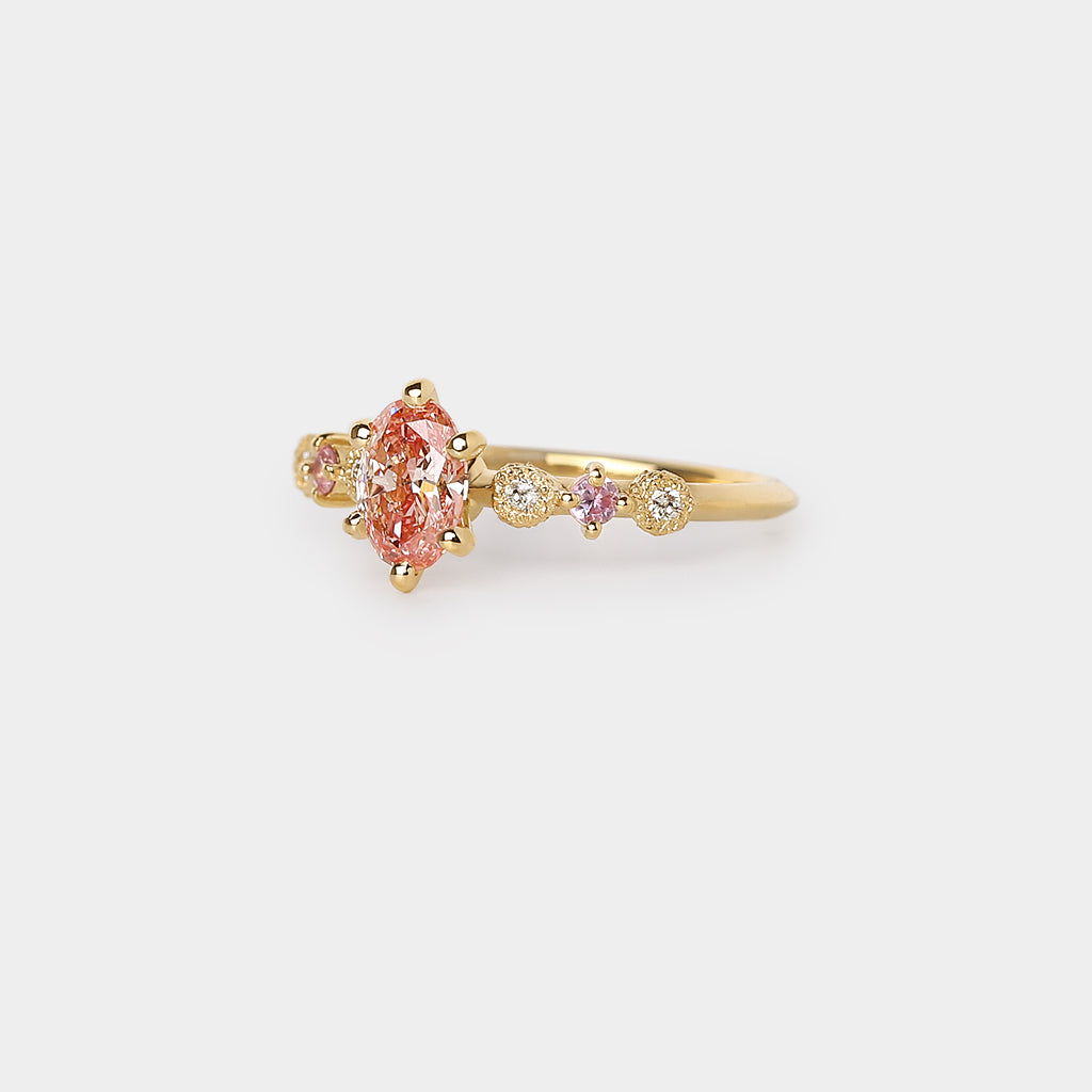 Harmony Engagement Ring - 0.72ct oval Lab pink diamond &amp; natural diamonds