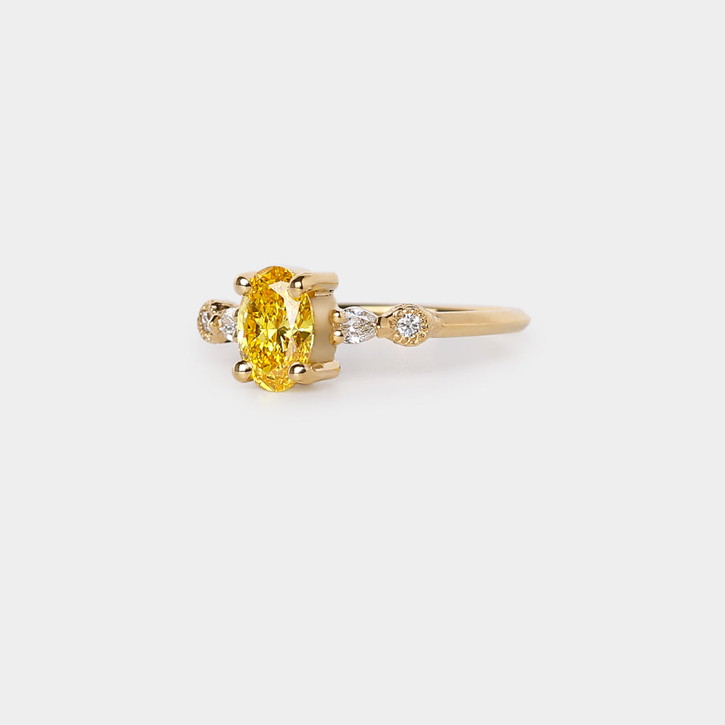Astra engagement ring - 0.77ct oval Lab yellow diamond &amp; natural diamonds