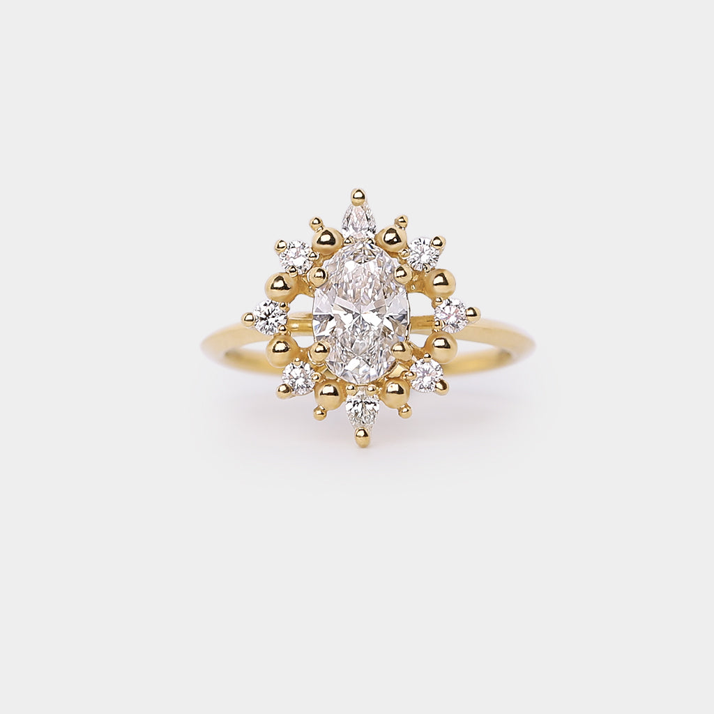 Sunray Halo diamond ring - 1.03ct oval lab diamond &amp; natural diamonds