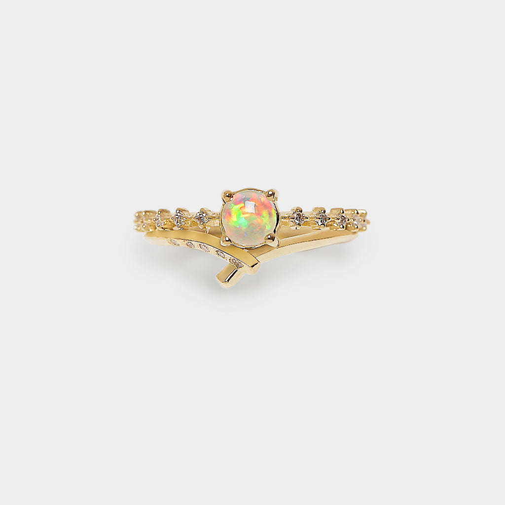 Promise engagement ring - 5mm round natural crystal opal