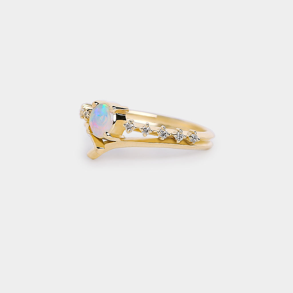 Promise engagement ring - 5mm round natural crystal opal
