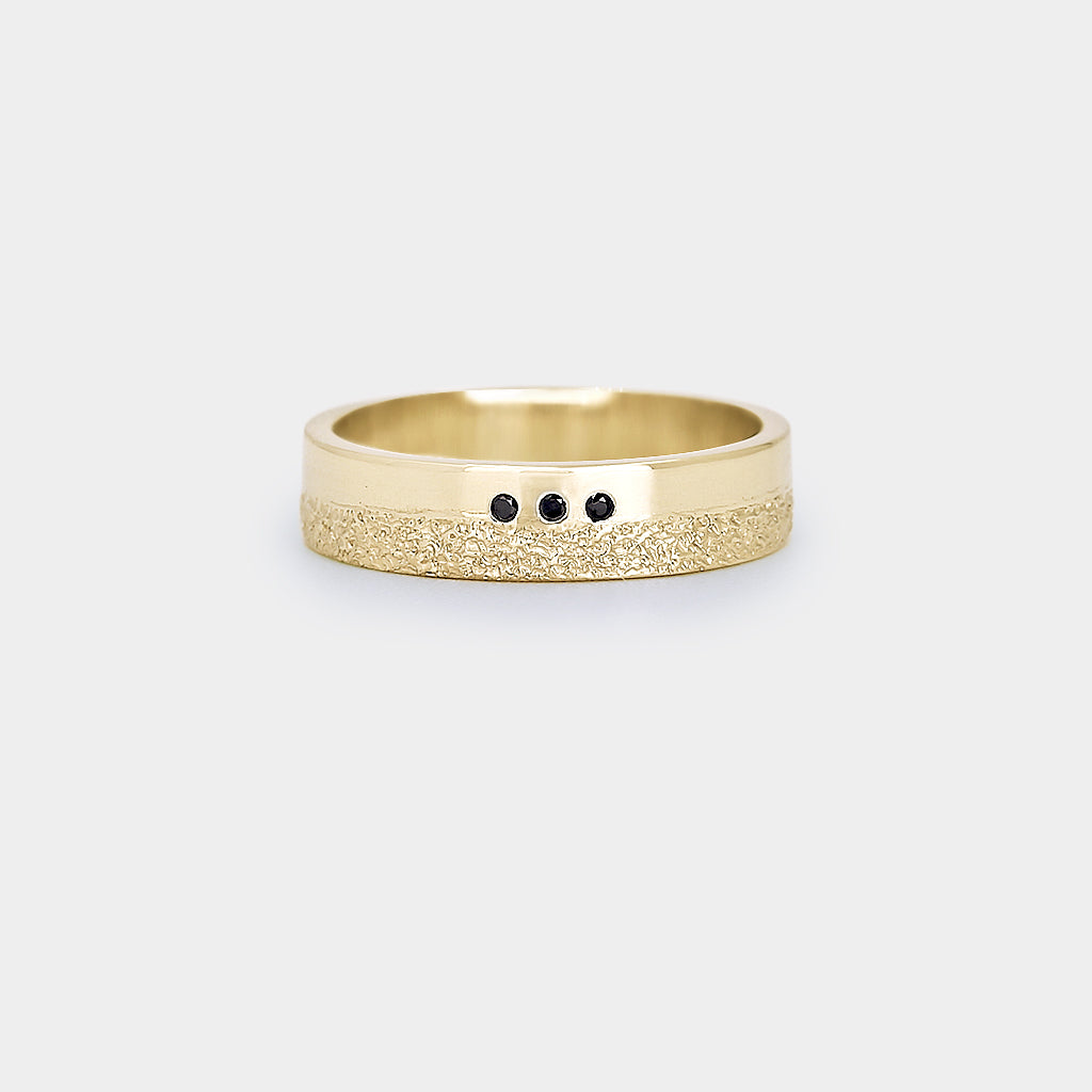 Black Diamonds Half Textured Band - 5mm wide / 1.7mm thick