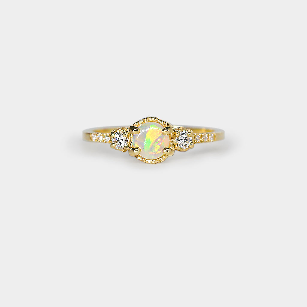 Destiny opal ring (with 4 claws) - 5mm round crystal opal
