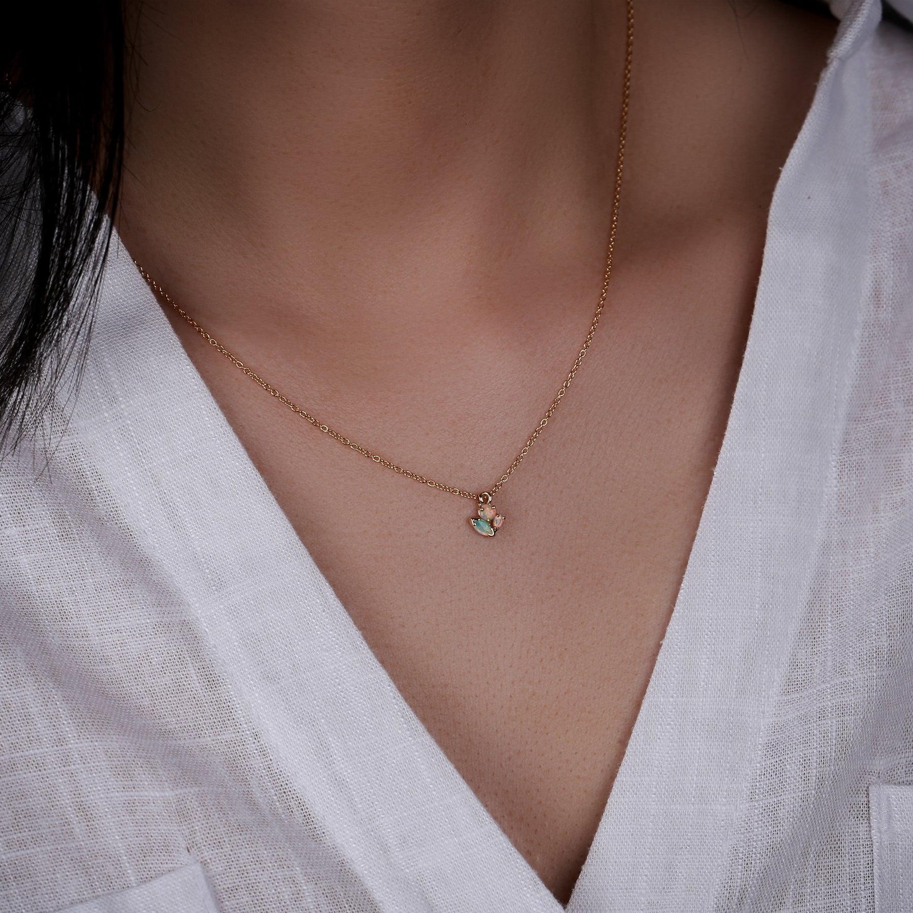 Opal petal cluster necklace