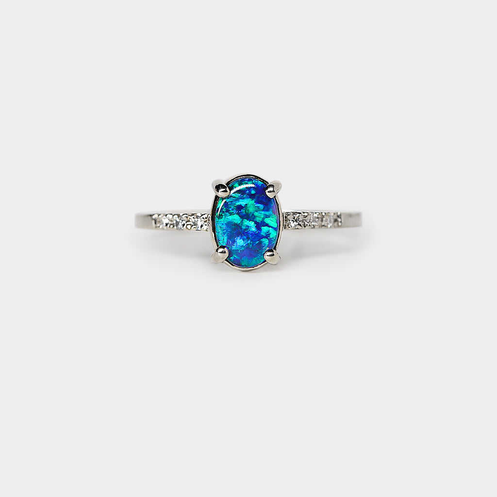 Pavé Solitaire - Natural Opal Ring