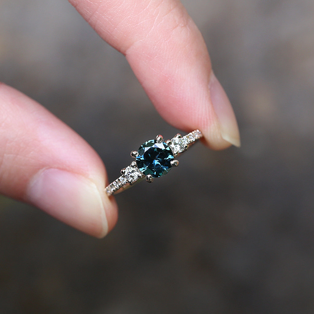 Pavé Trilogy - Natural Sapphire Ring