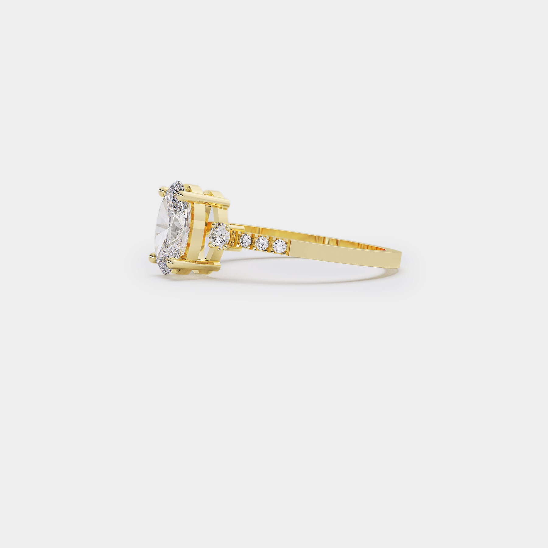 Pavé Trilogy Diamond Ring - Oval Lab Diamond