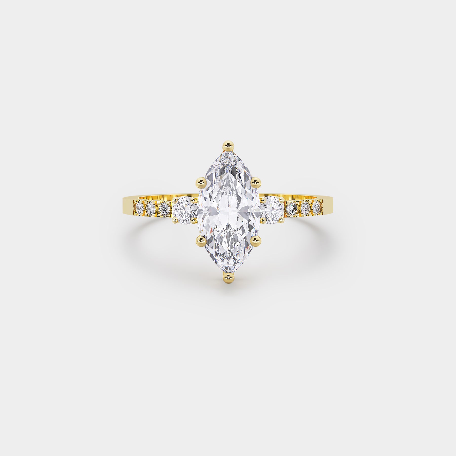 Pavé Trilogy Diamond Ring - Marquise Lab Diamond