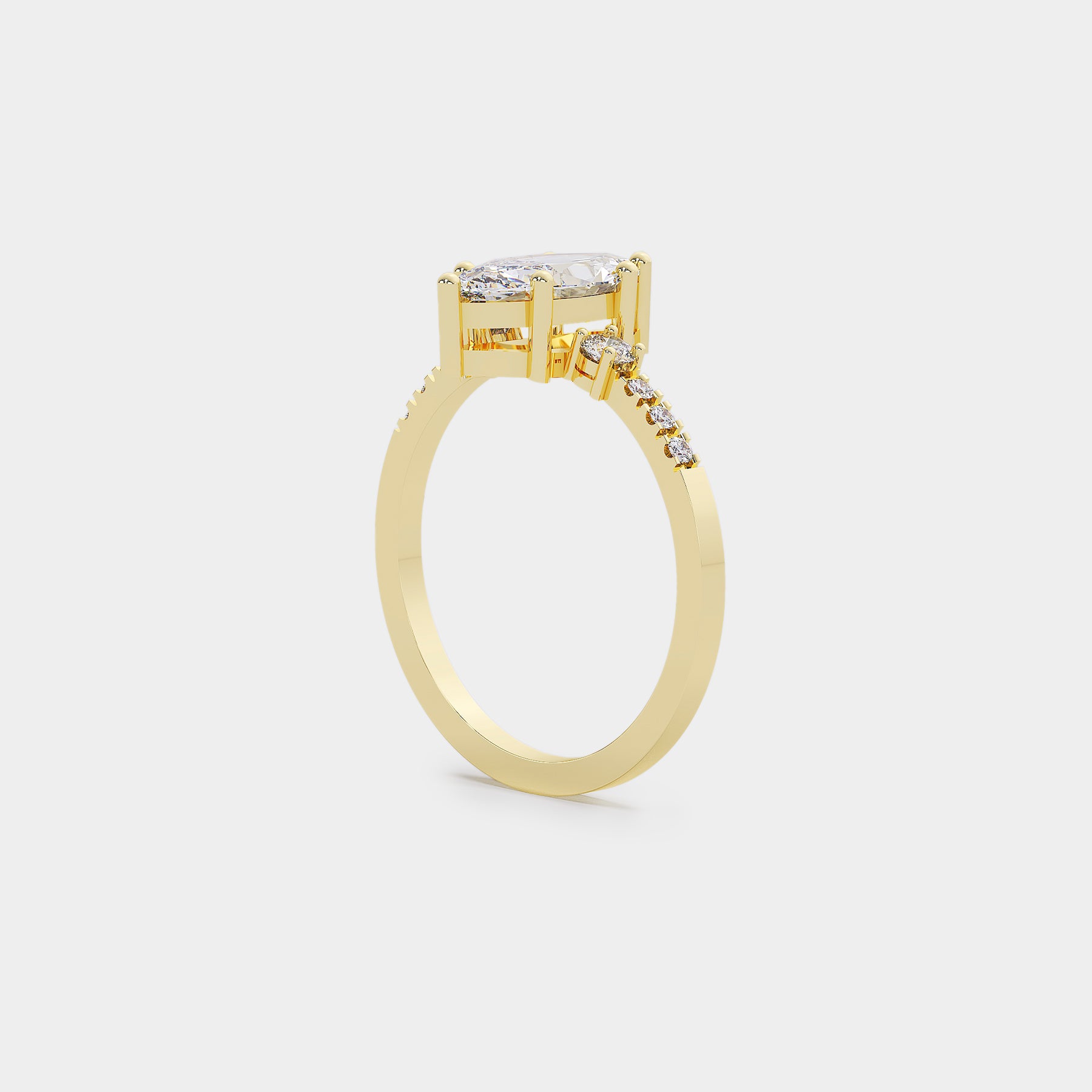 Pavé Trilogy Diamond Ring - Marquise Lab Diamond