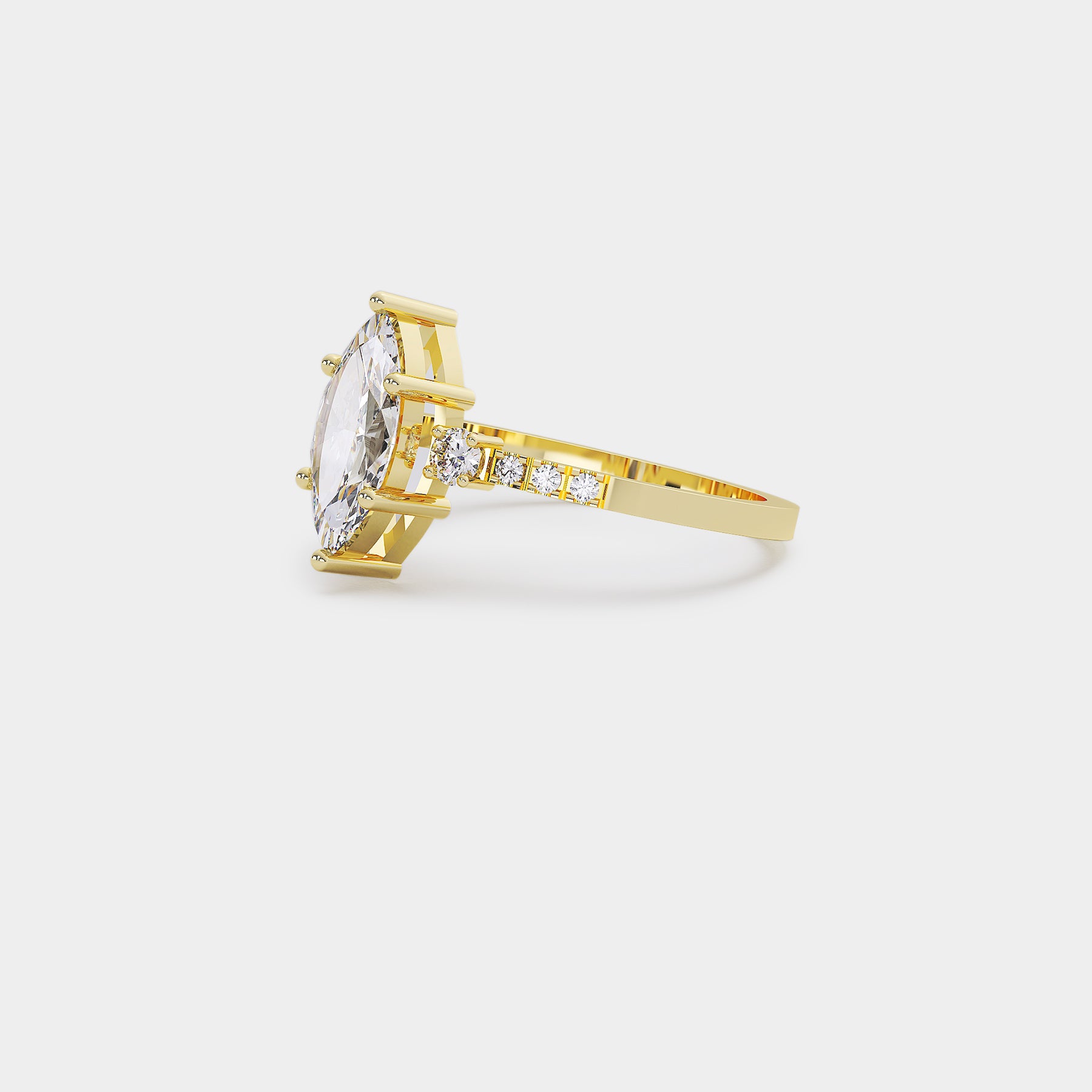 Pavé Trilogy Diamond Ring - Marquise Lab Diamond