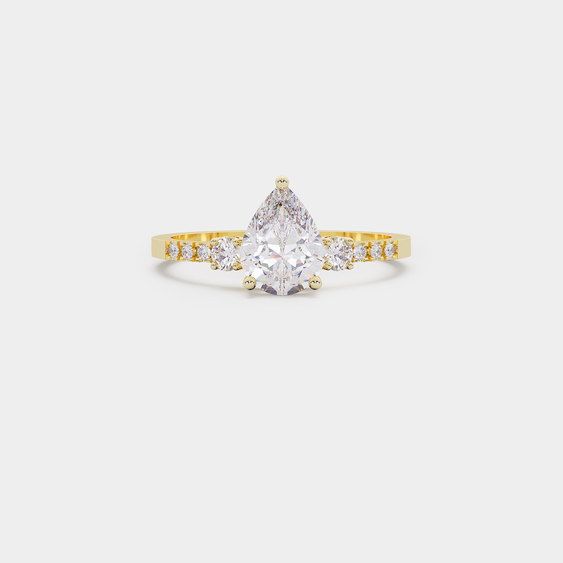Pavé Trilogy Diamond Ring - Pear Lab Diamond