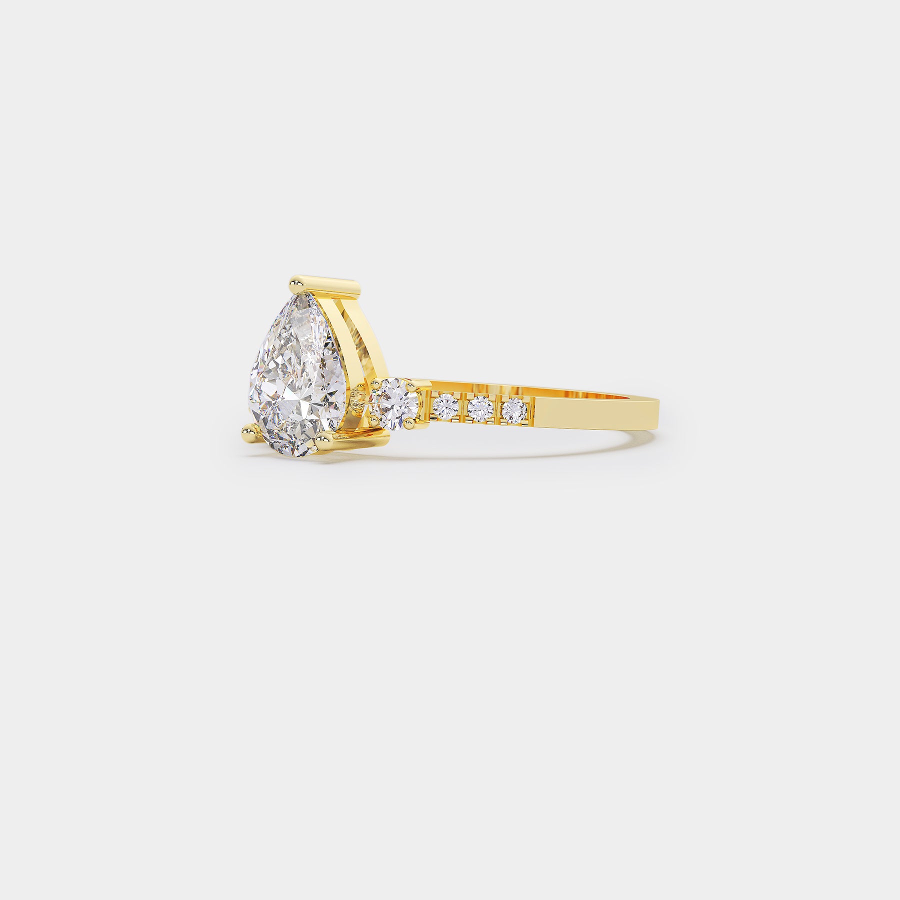 Pavé Trilogy Diamond Ring - Pear Lab Diamond