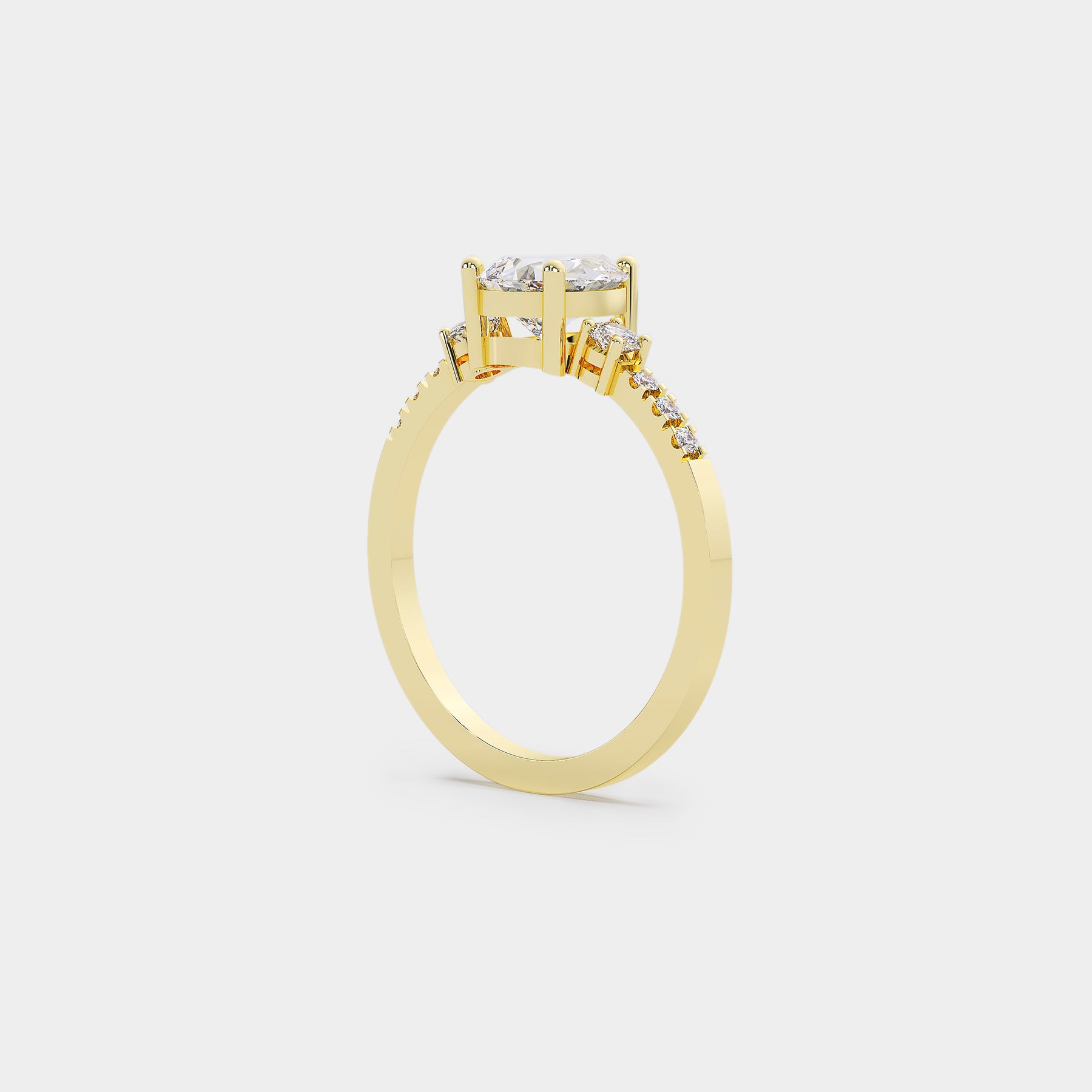 Pavé Trilogy Diamond Ring - Pear Lab Diamond