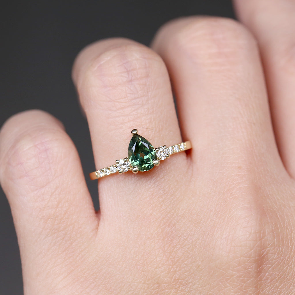 Sapphire trilogy ring - 1.18ct pear sapphire
