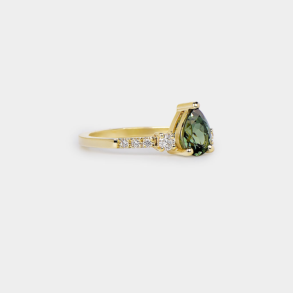 Sapphire trilogy ring - 1.18ct pear sapphire