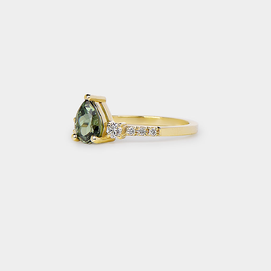 Sapphire trilogy ring - 1.18ct pear sapphire