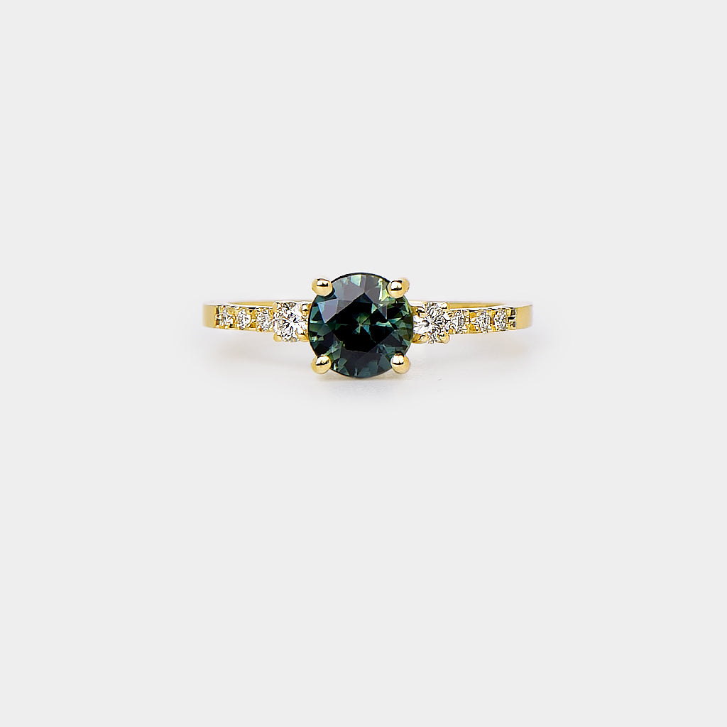 Sapphire trilogy ring - 1.25ct round sapphire