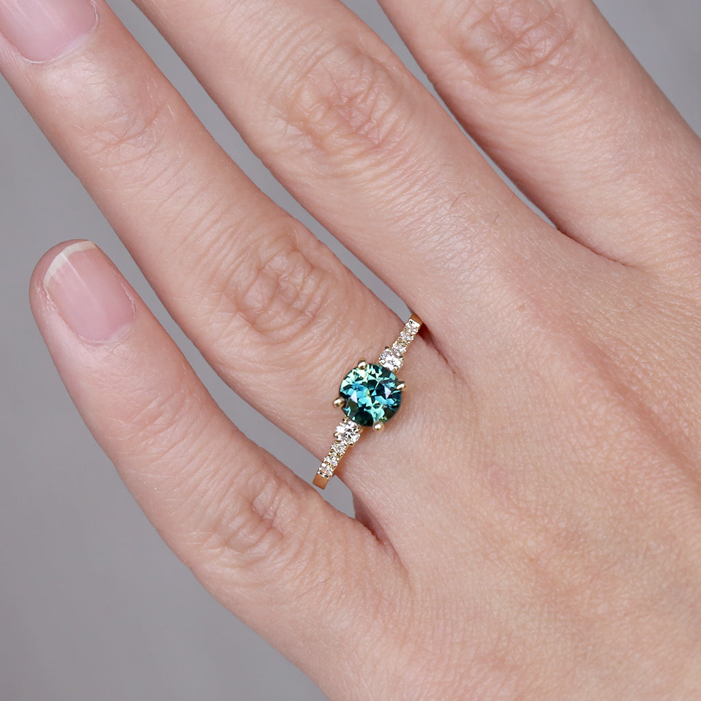 Sapphire trilogy ring - 1.25ct round sapphire