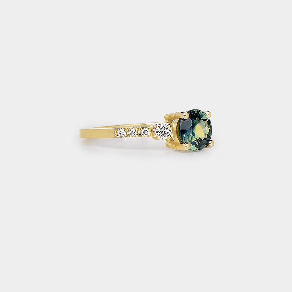 Sapphire trilogy ring - 1.25ct round sapphire