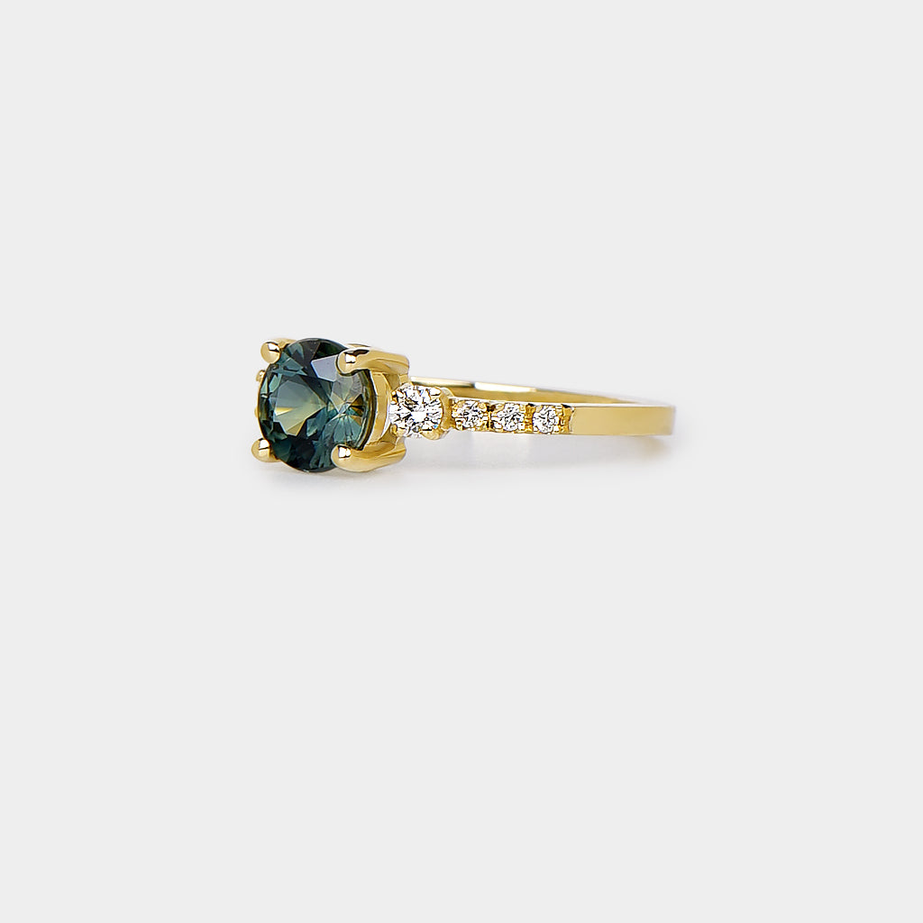 Sapphire trilogy ring - 1.25ct round sapphire