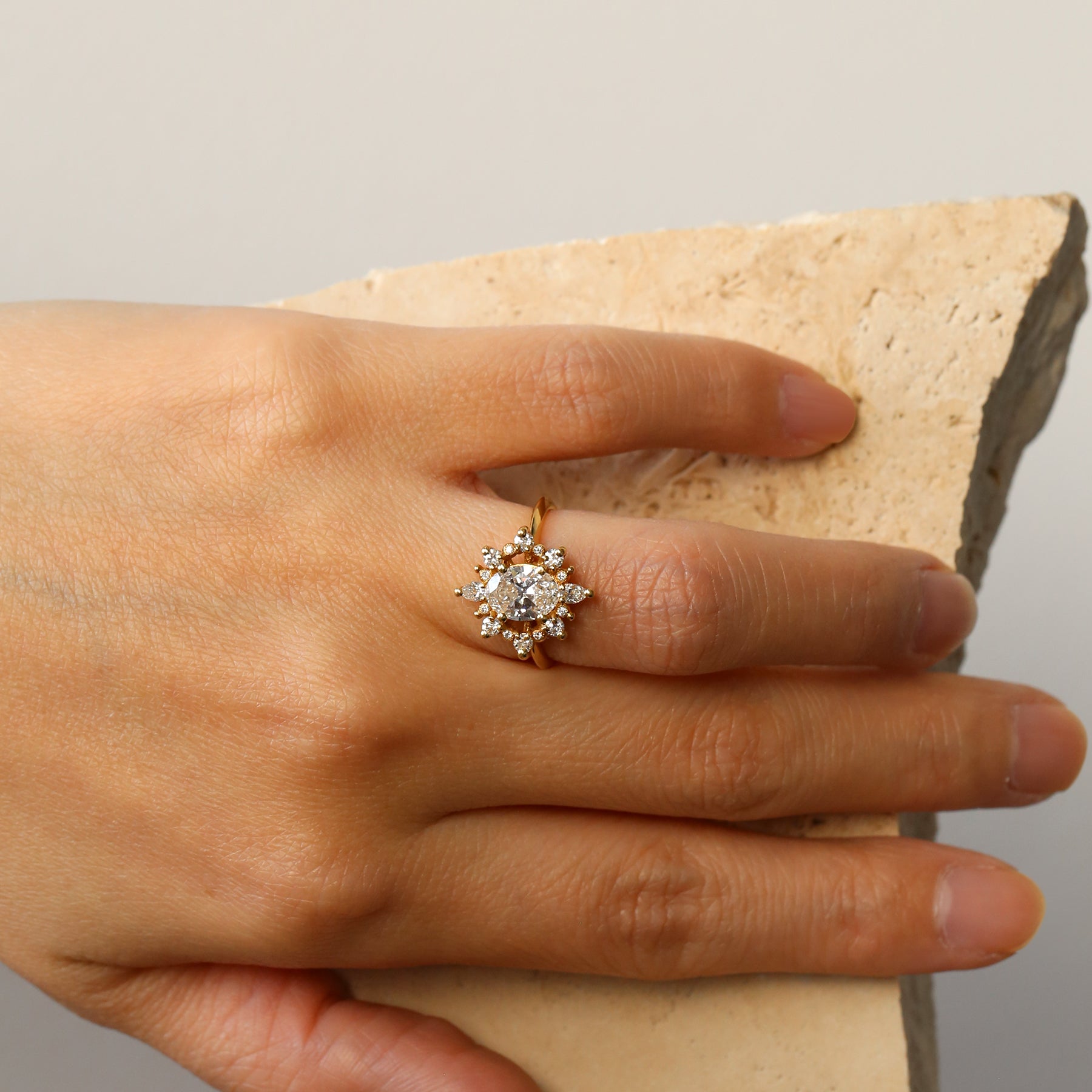 Sunray Halo Diamond Ring - Oval Lab Diamond