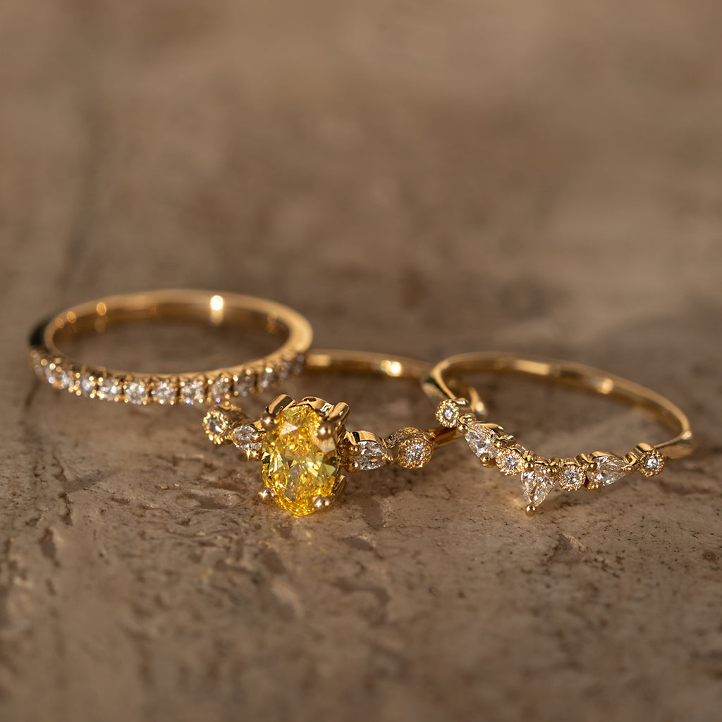 Astra engagement ring - 0.77ct oval Lab yellow diamond &amp; natural diamonds