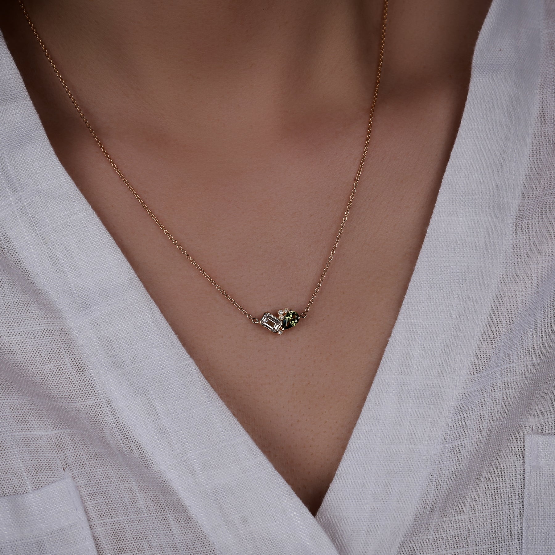 Vela Toi et Moi Necklace - Lab Diamond & Sapphire