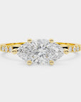 East-West Pavé Solitaire Diamond Ring - Marquise Lab Diamond