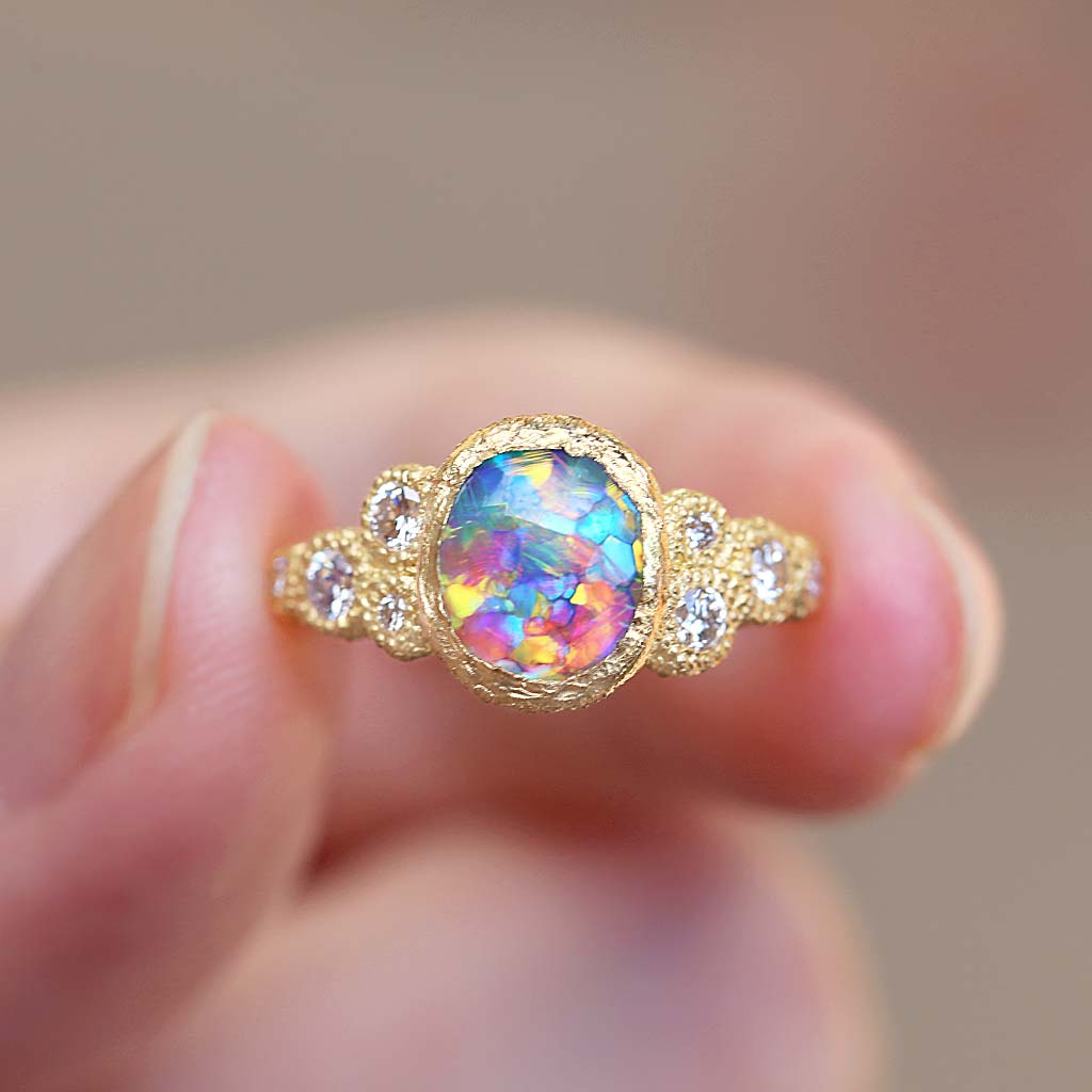 Meteorite - Natural Opal Ring