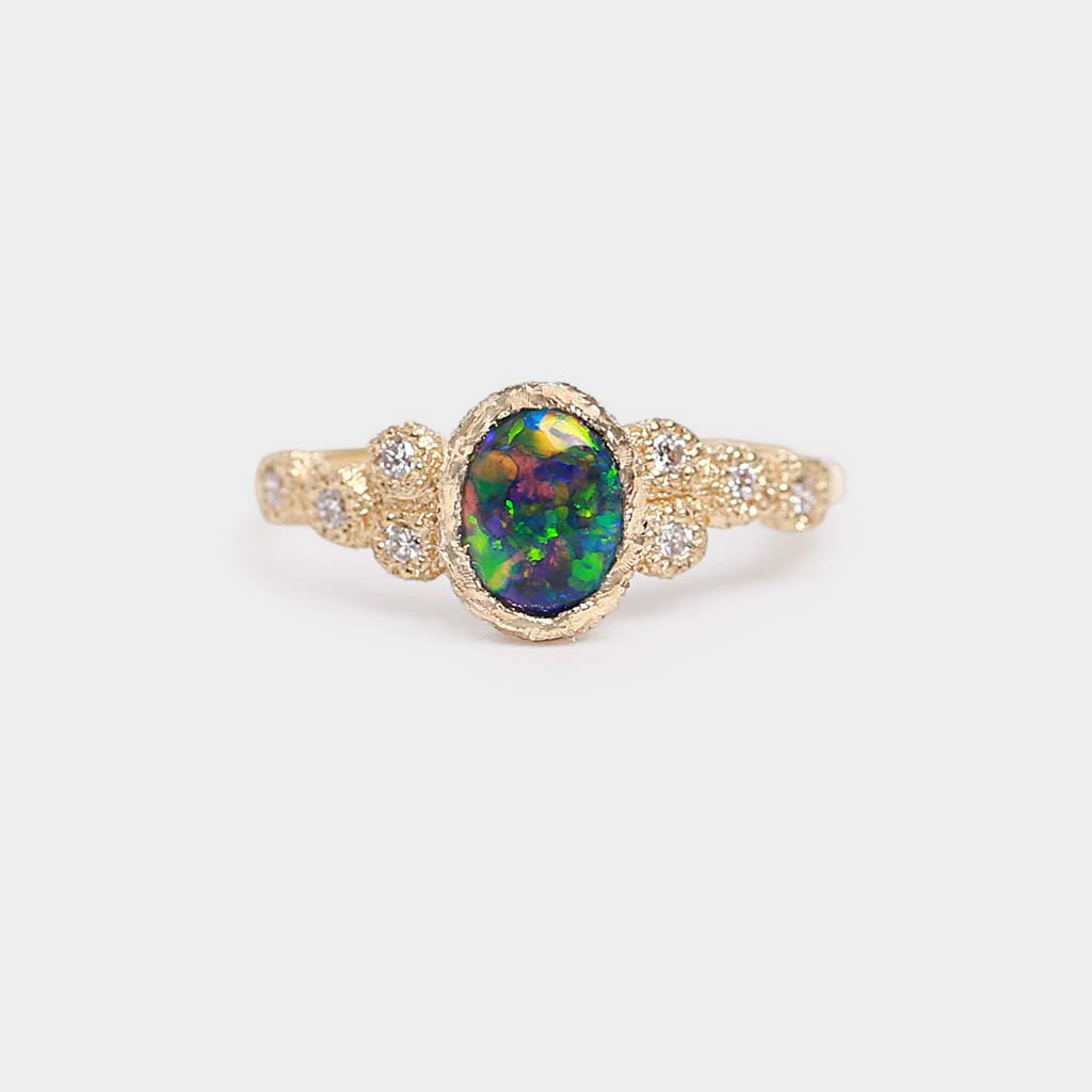 Meteorite - Natural Opal Ring