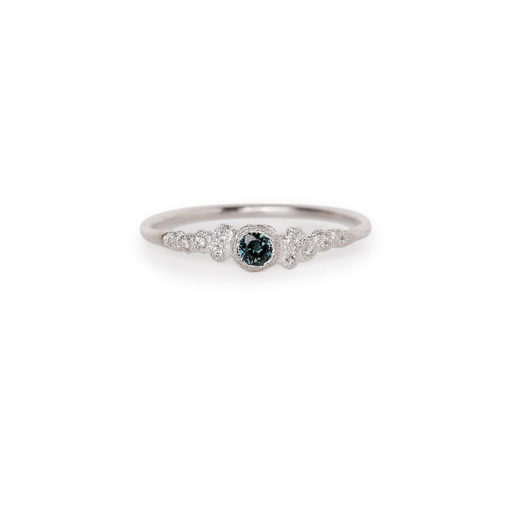 Mini meteorolite teal sapphire ring - Stering Silver