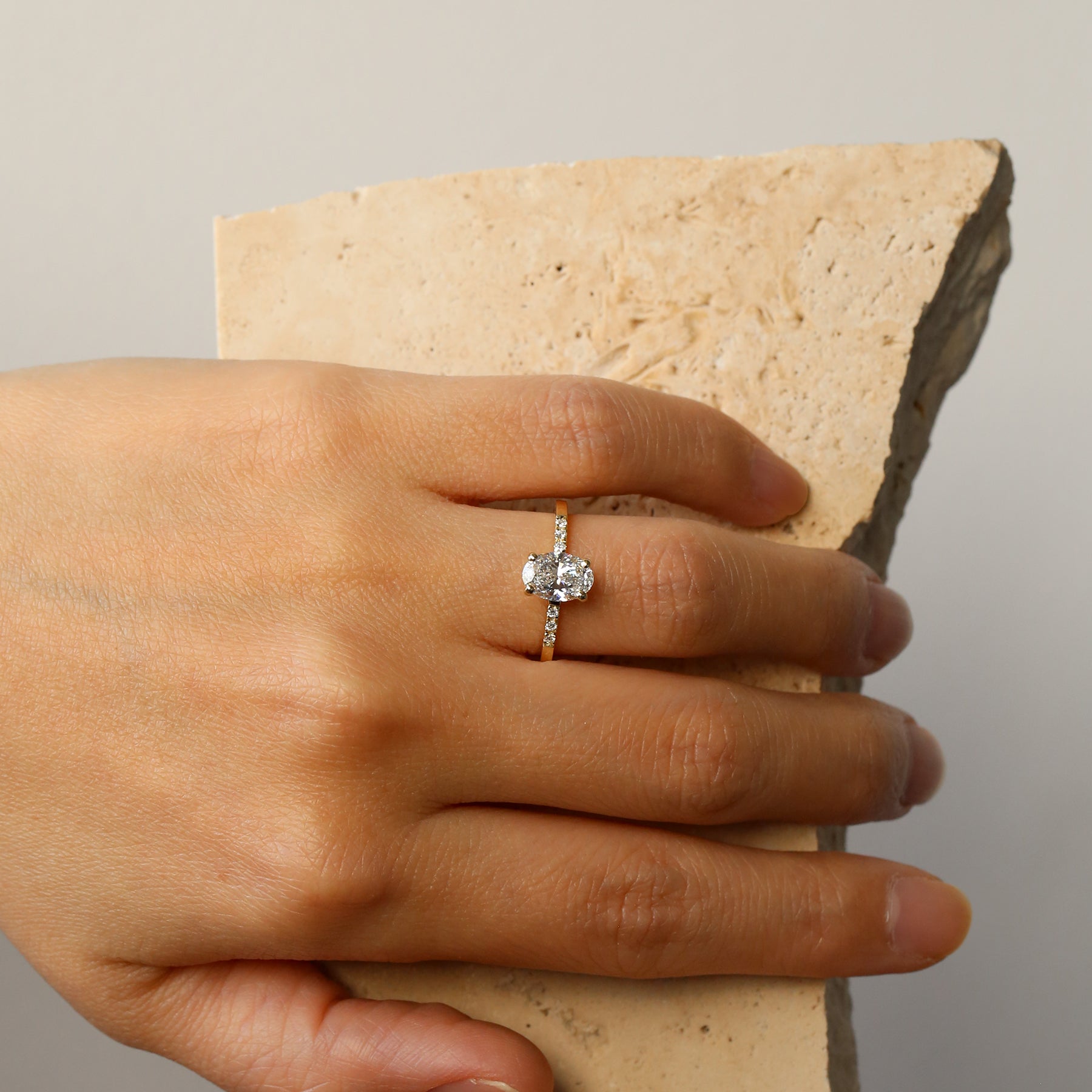 Pavé Solitaire Diamond Ring - 1.0ct Oval Lab Diamond